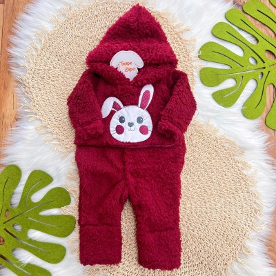 Macacão de Pelinho Sherpa Coelhinha com Capuz - Vinho